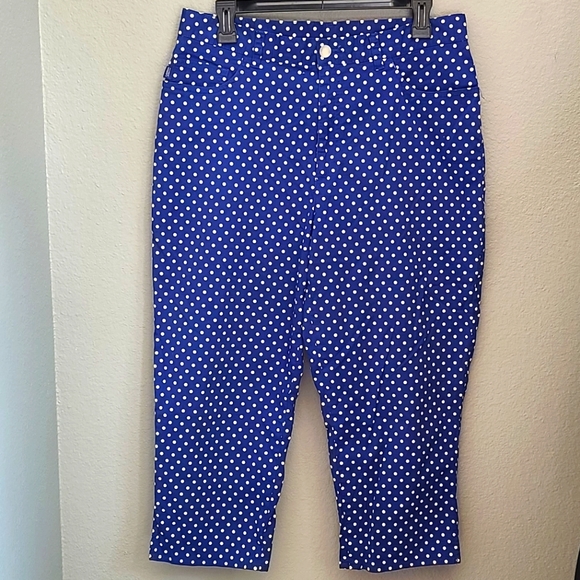 Ralph Lauren Womens Polka Dot Blue and Whit Cropped Chino Capri Pants - Picture 1 of 7